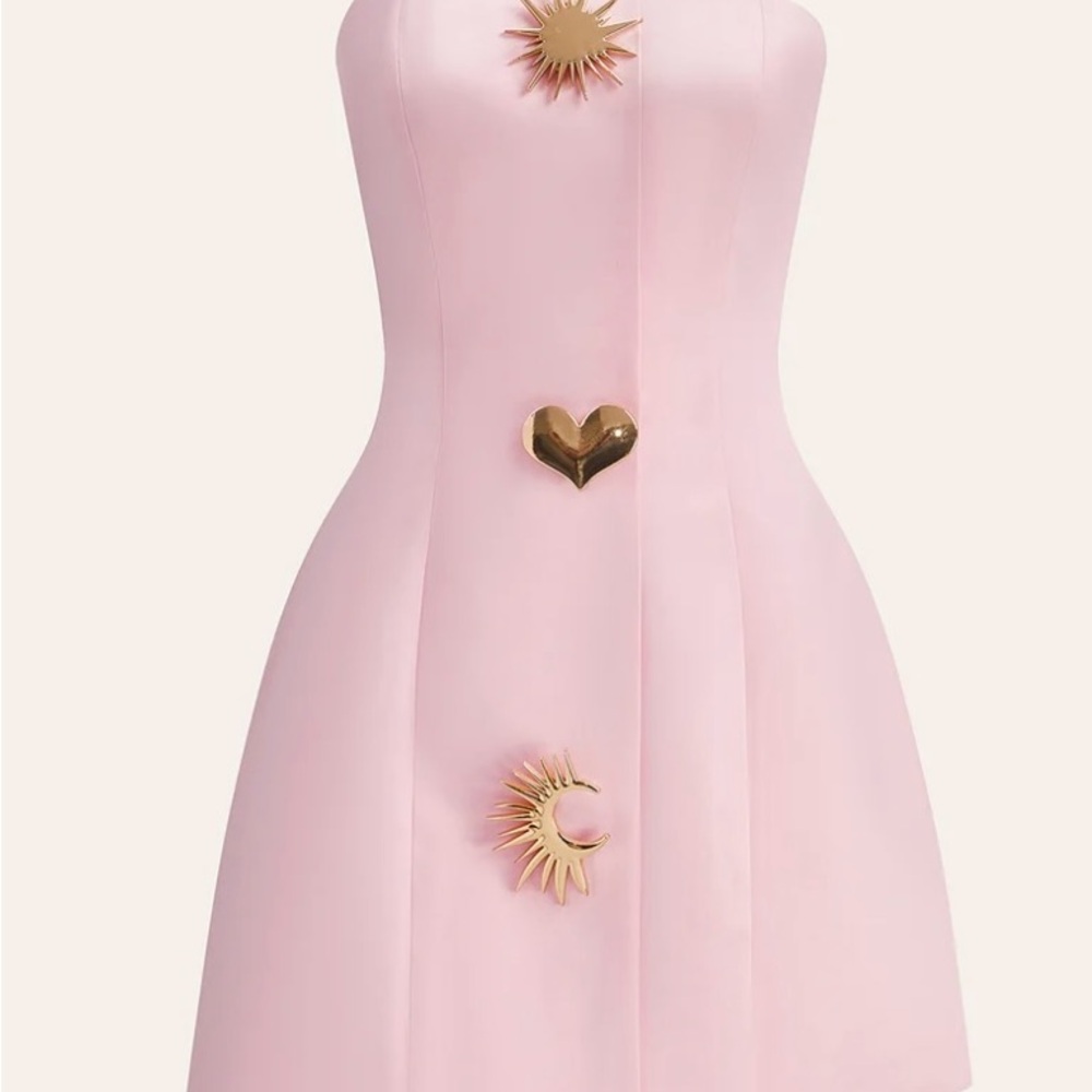 Brand New Commense Asymmetrical Satin Strapless Dress with Gold Accents Size Med